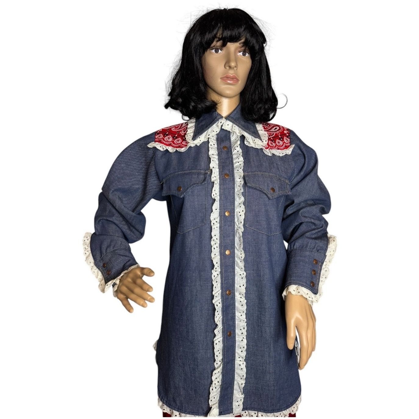 Vintage Vtg Bar C authentic western denim shirt dagger collar eyelet Size M / US 6-8 / IT 42-44 - 10 Thumbnail