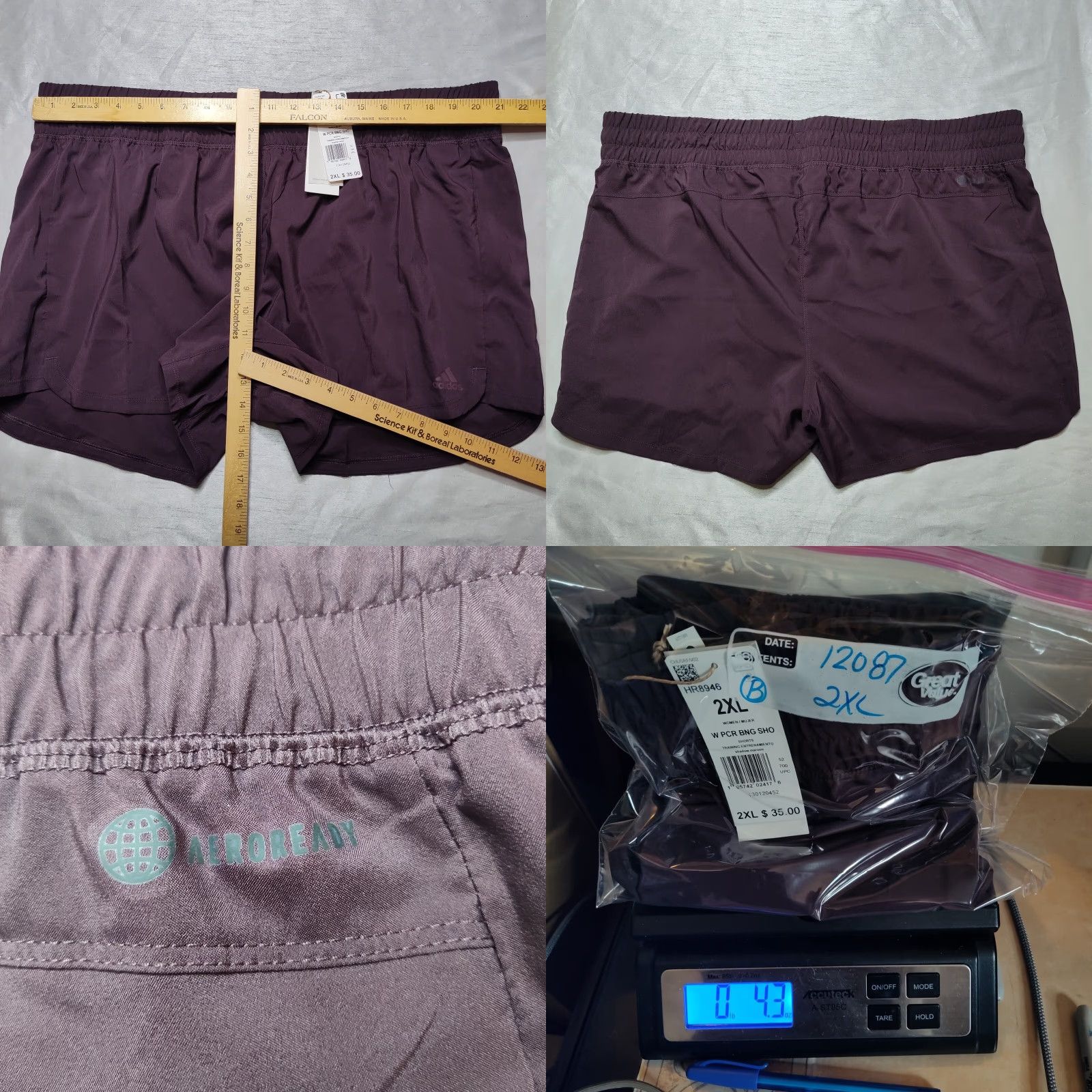 Adidas ADIDAS Aeroready Women 2XL Shadow Maroon Pace Bungee 4" Training Shorts NEW Size 40" / US 18 - 8 Thumbnail
