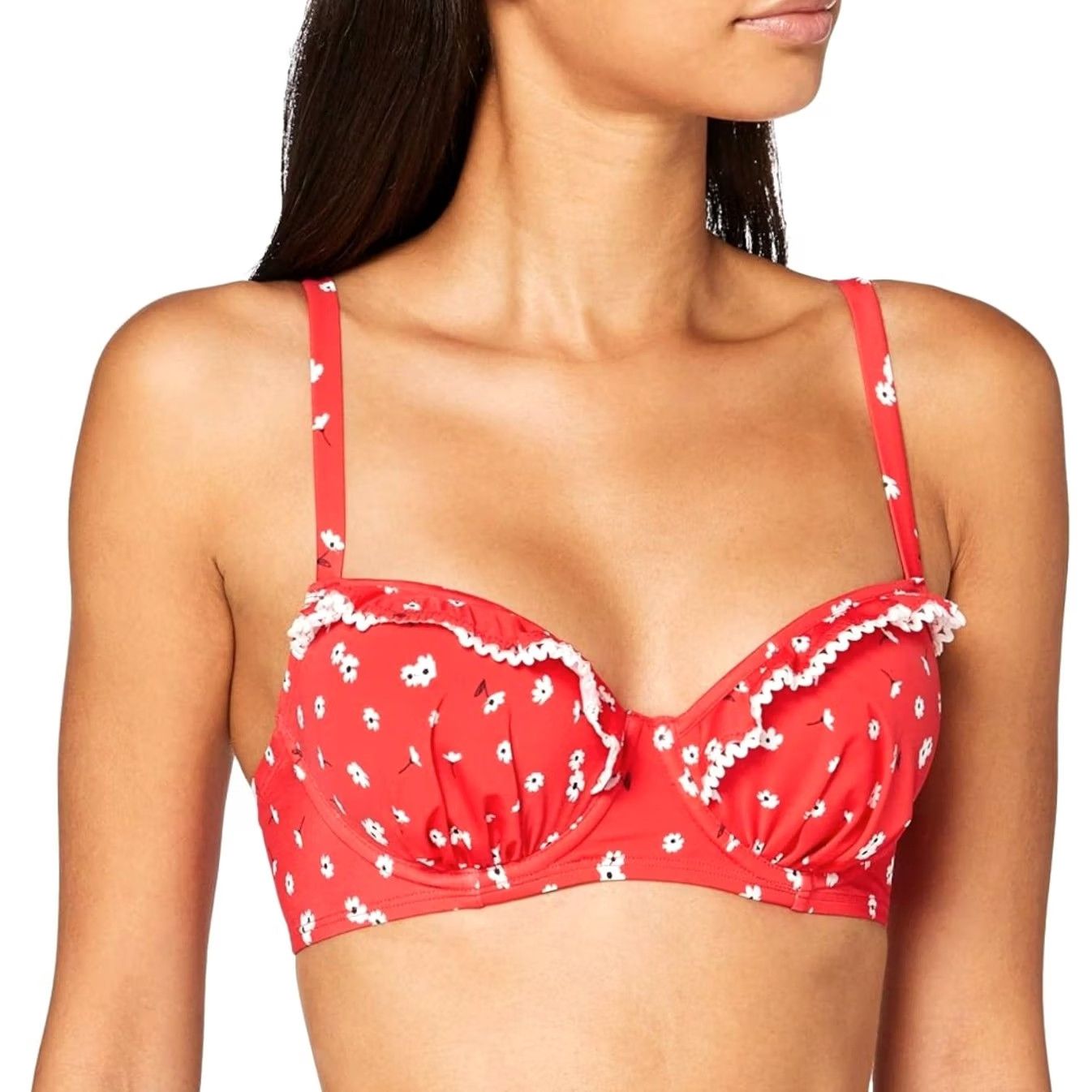 Vintage Pour Moi Sunset Beach Bikini Swimsuit 38D Red and White Floral 2 Piece Women Belongs Ladies Bikini Top Underwire Frill Swimsuit Set L DCA Size ONE SIZE - 6 Thumbnail