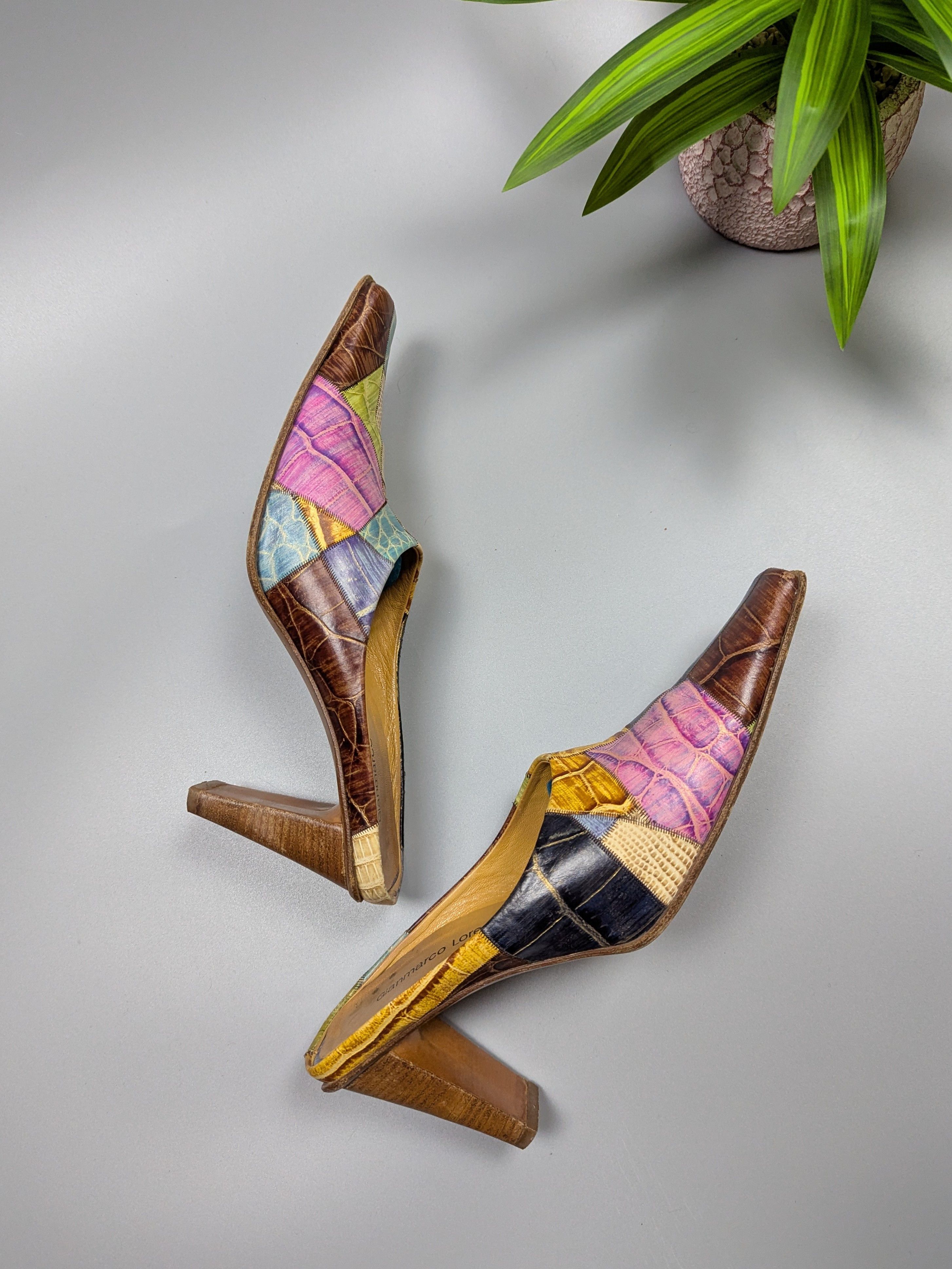 Vintage Rare VTG Y2K Gianmarco Lorenzi Crocodile Leather Mules Heels Size US 7.5 / IT 37.5 - 14 Thumbnail