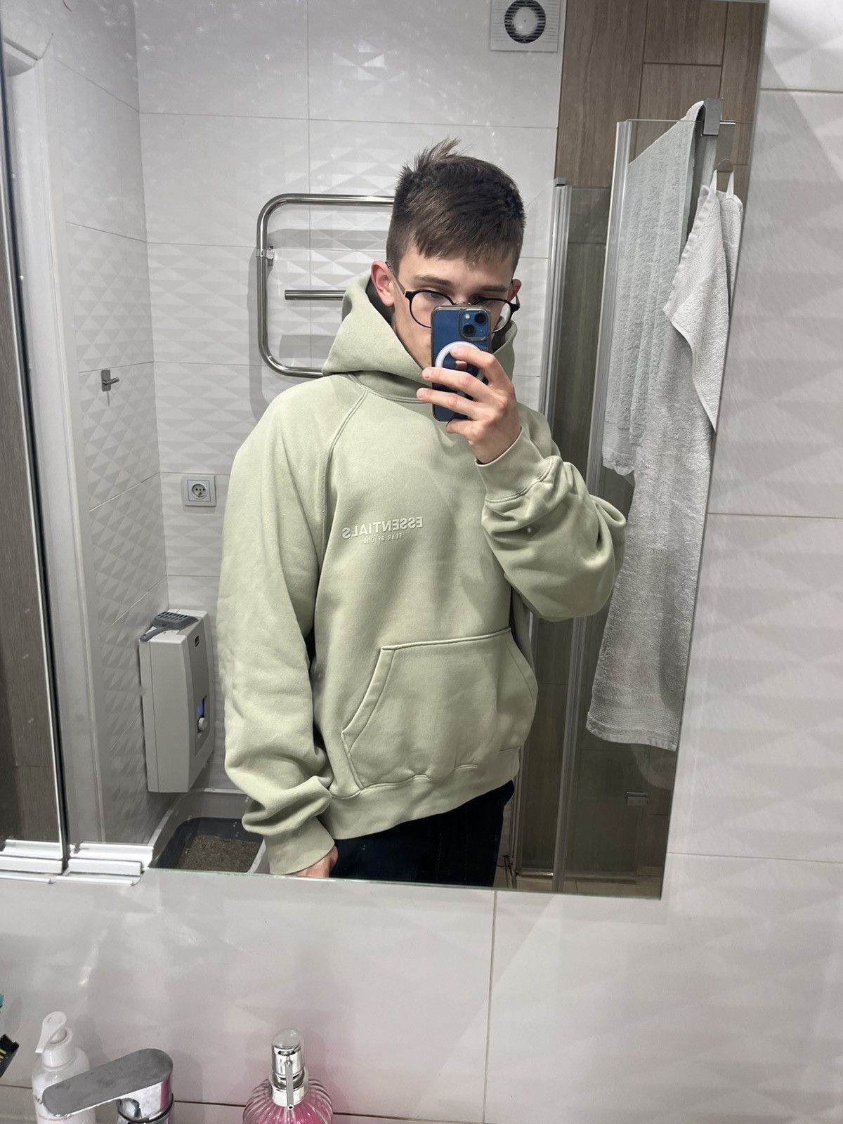 Essentials × Fear of God FOG Fear of God essentials suede chest logo boxy y2k hoodie Size US L / EU 52-54 / 3 - 19 Thumbnail