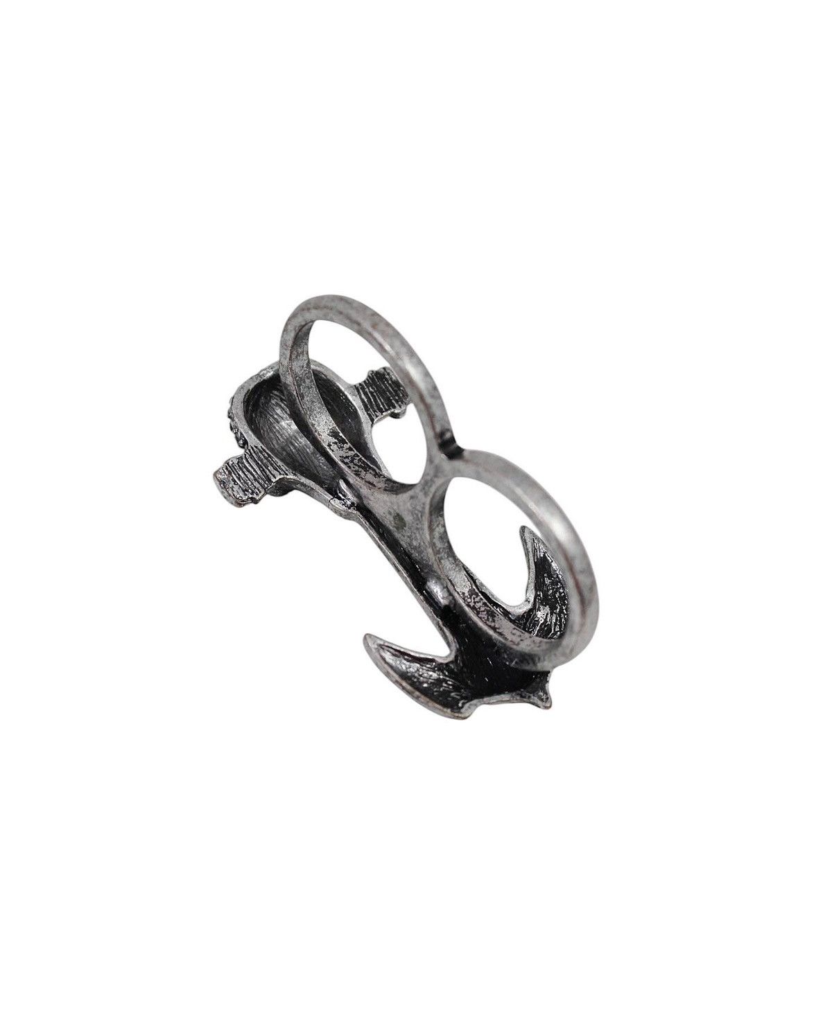 Vintage SKULL & ANCHOR DOUBLE FINGER METAL RING Size ONE SIZE - 5 Thumbnail