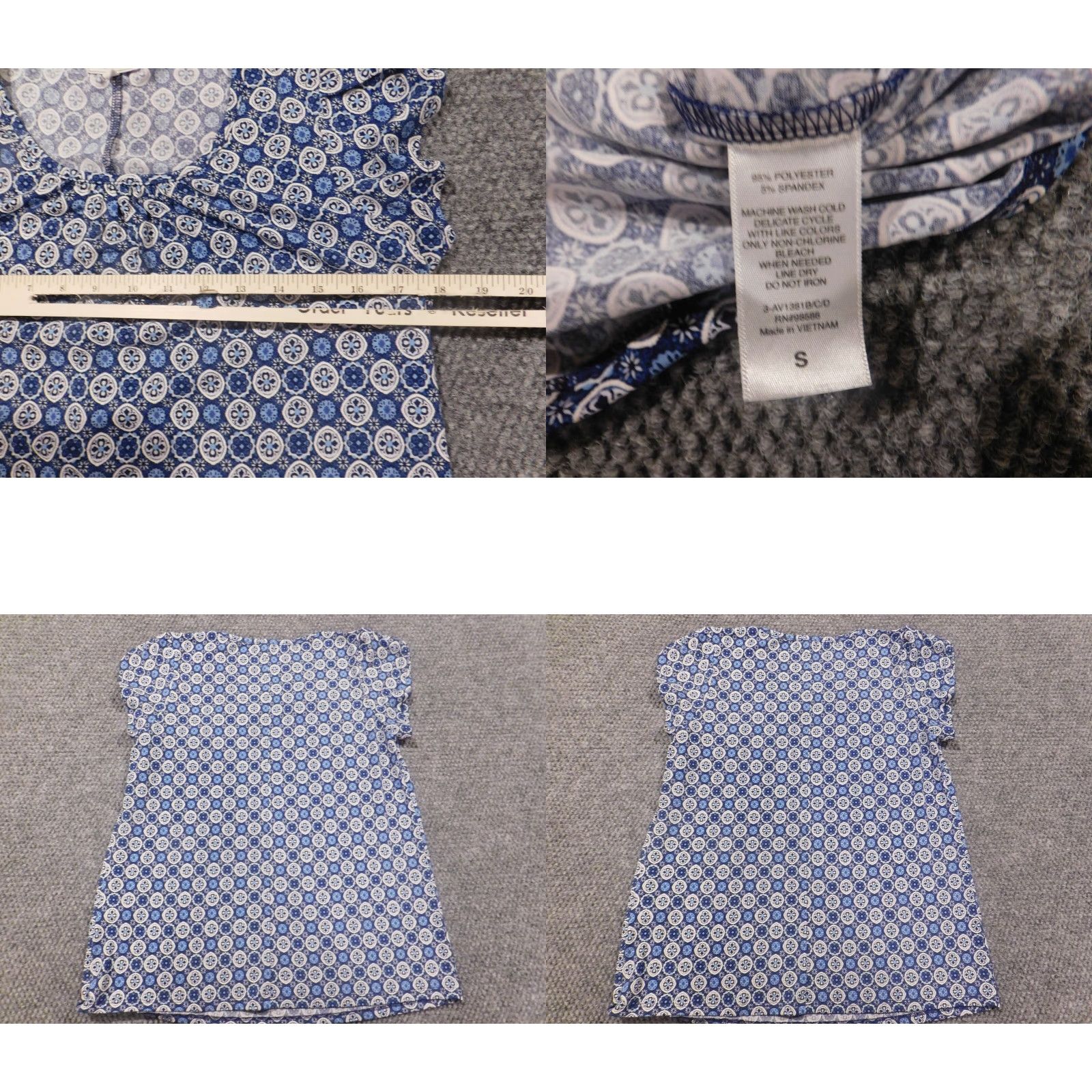 Vintage Ava James Womens Blouse S Blue Pullover Short Sleeve Collared Button Cotton Regular Casual Shirt Size S / US 4 / IT 40 - 8 Thumbnail