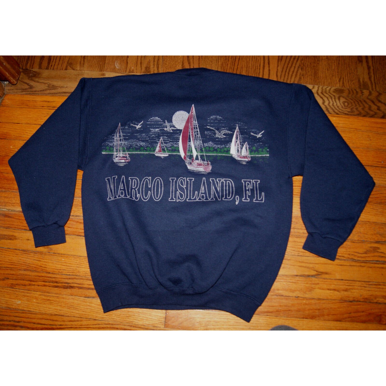 Tultex VTG Marco Island Florida Sailboats 2 Sided L Crew Sweatshirt Size US L / EU 52-54 / 3 - 4 Thumbnail