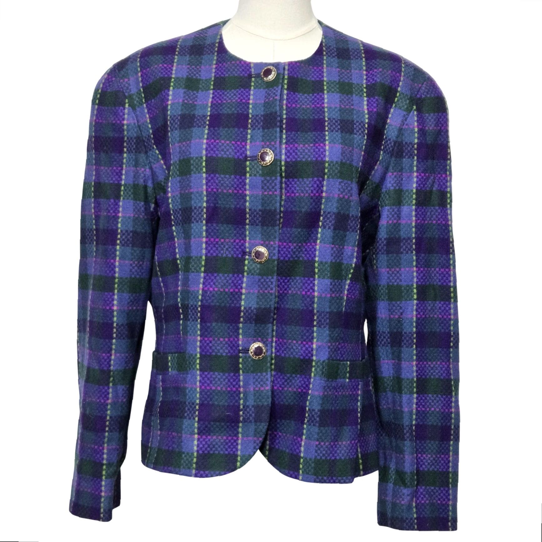 Pendleton VINTAGE Pendleton Blazer Womens Medium Purple Plaid Wool Lined Collarless Jacket Size M / US 6-8 / IT 42-44 - 2 Thumbnail