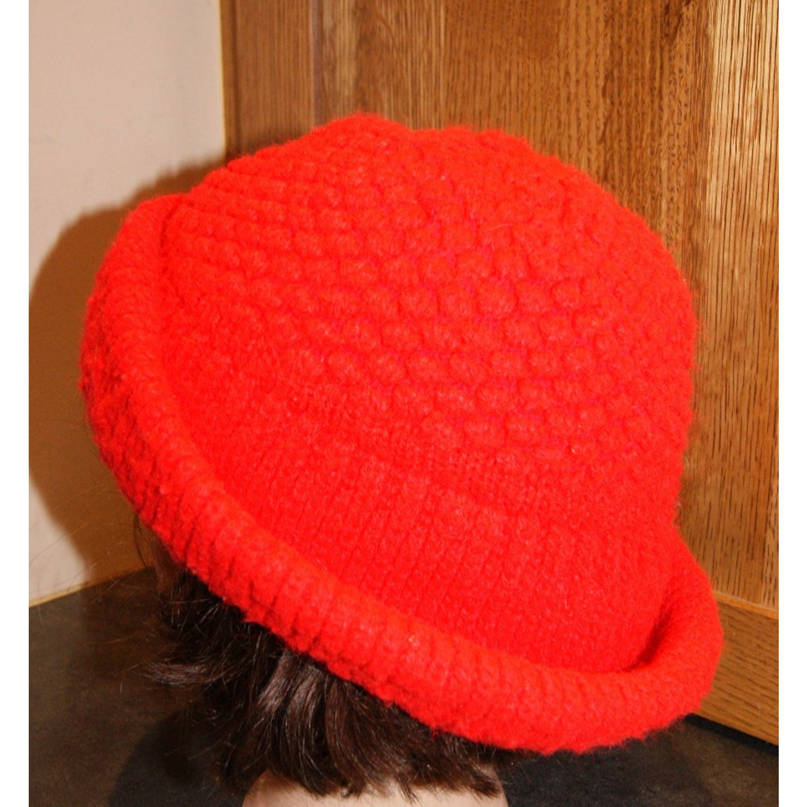 Vintage VTG Womens Red Winter Knit Hat Cap Bucket Loose Brim BOHO Size ONE SIZE - 5 Thumbnail