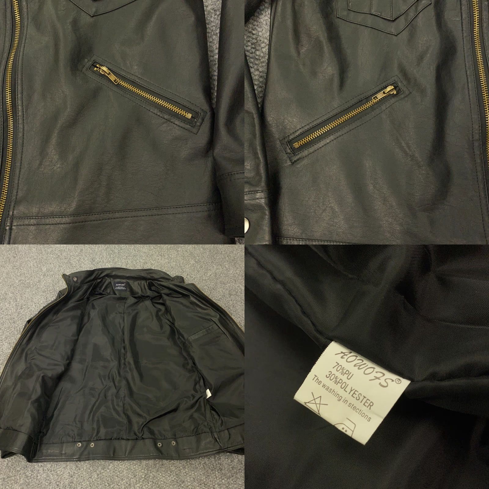 Vintage AOWOFS Mens Jacket Black Faux Leather Zip Biker Motorcycle Style Coat Lined Pockets Size US M / EU 48-50 / 2 - 8 Thumbnail