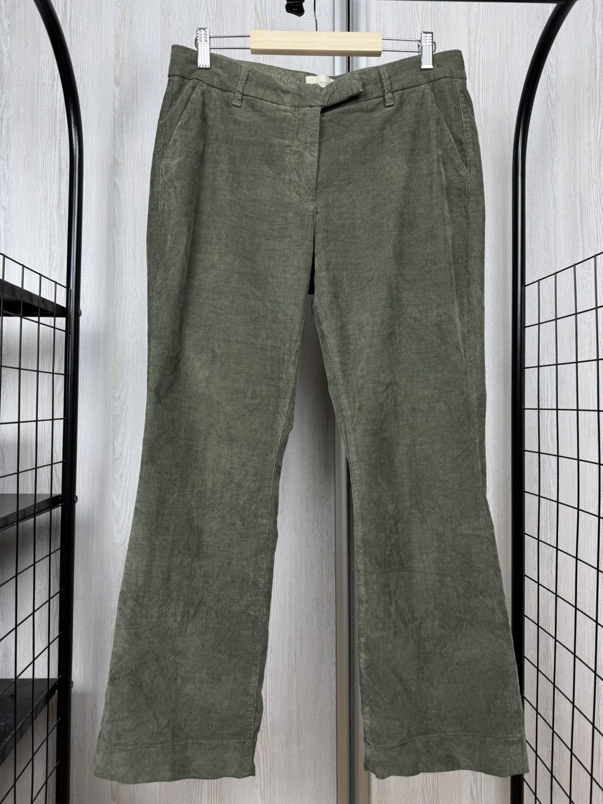 Designer Via Masini 80 Firenze Khaki Green flared corduroy pants Size 30" / US 8 / IT 44 - 3 Thumbnail