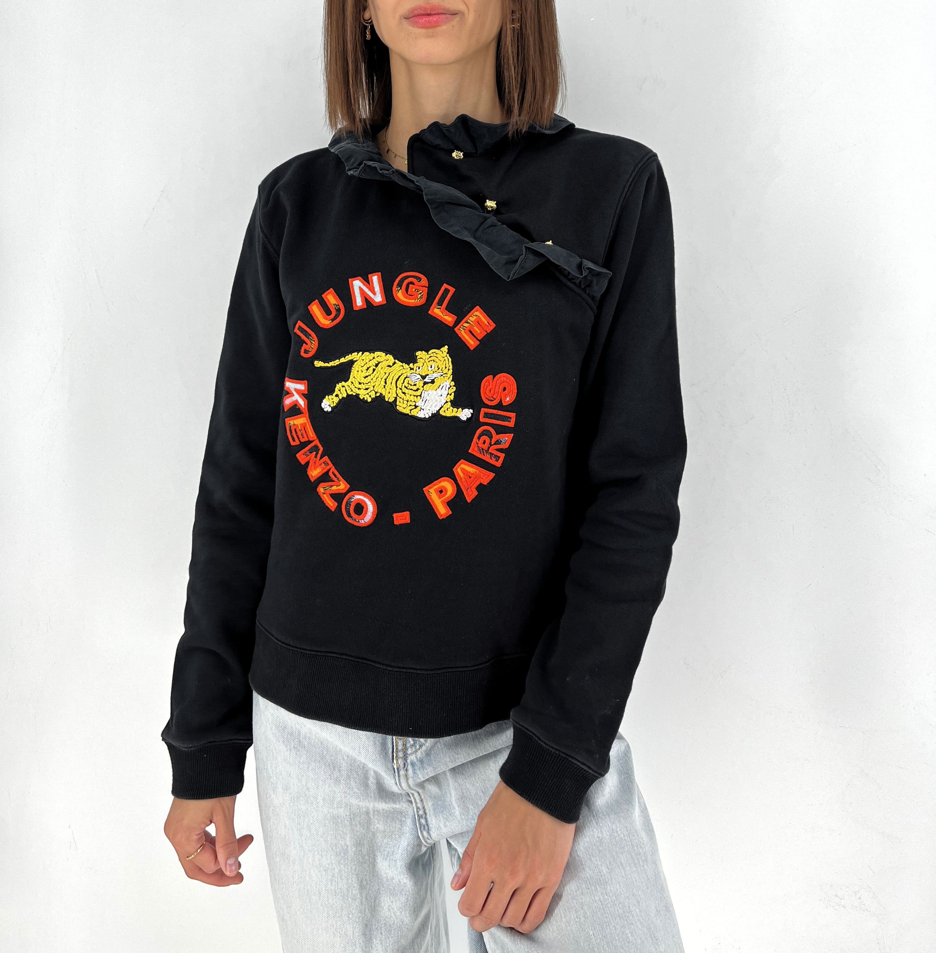 H&M KENZO X H&M Jungle Paris Black Ruffle Neck Sweater Sz M Size M / US 6-8 / IT 42-44 - 2 Thumbnail