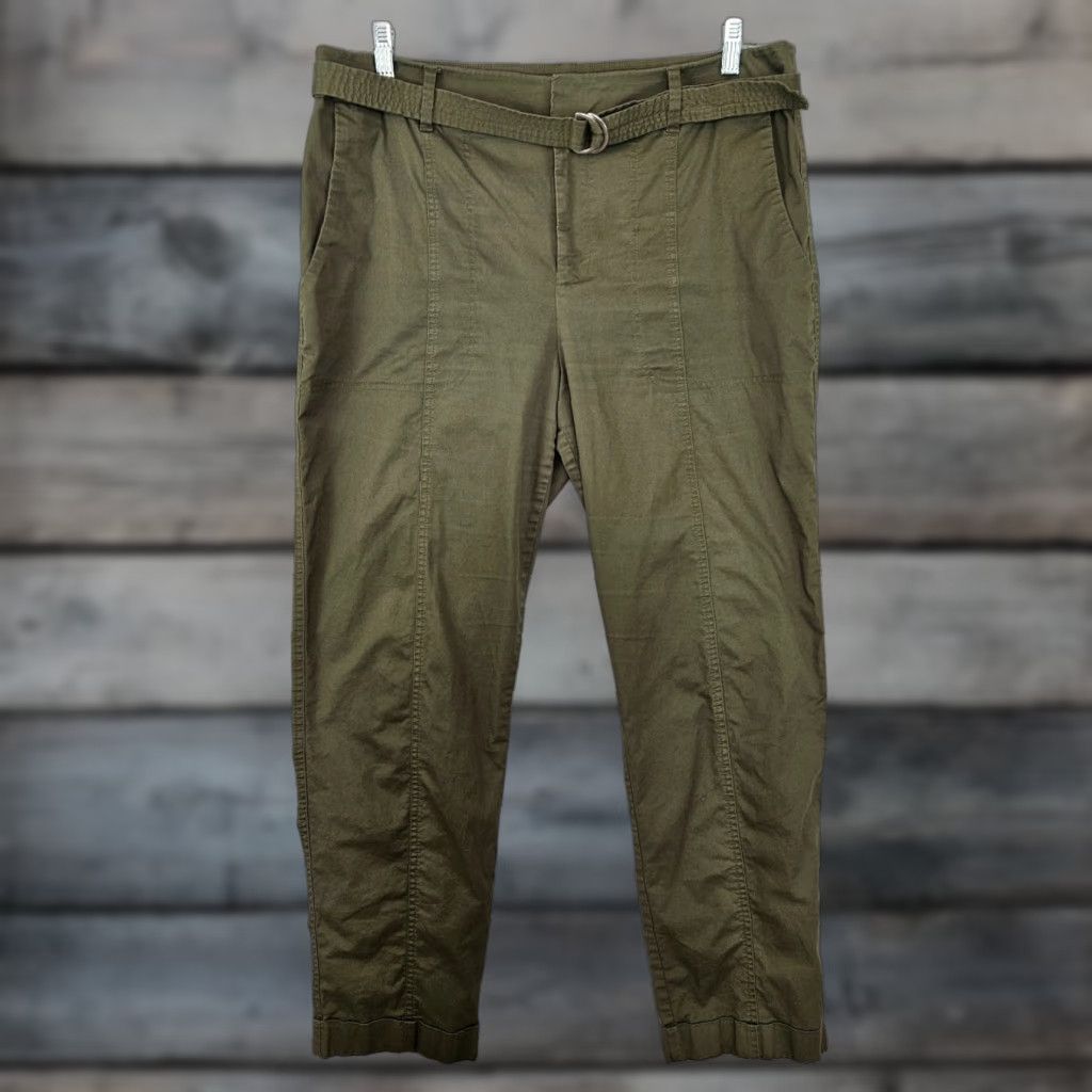 Vintage Chicos Womens Pants Sz 14T Green High Rise Cuffed Cotton Blend Belt Chino Pants Womens Tall 14 Green Size 36" / US 14 / IT 50 - 1 Thumbnail