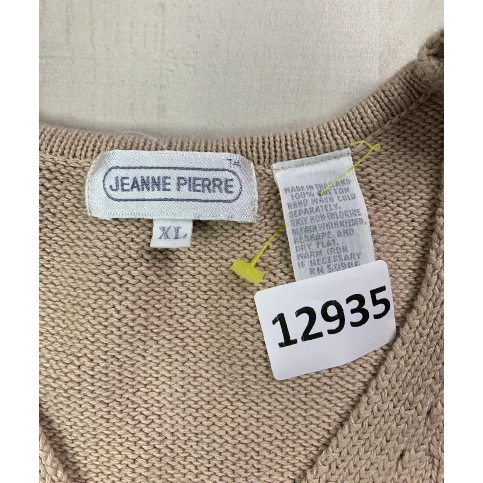 Vintage VINTAGE 90s Jeanne Pierre Vest Knit V-Neck Sleeveless Womens XL Beige 100% Cotton Shirt? Size XL / US 12-14 / IT 48-50 - 4 Thumbnail