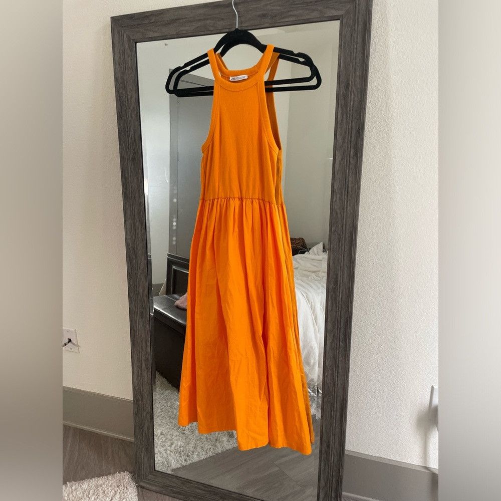 Zara Zara orange high neck midi dress Size S / US 4 / IT 40 - 1 Thumbnail