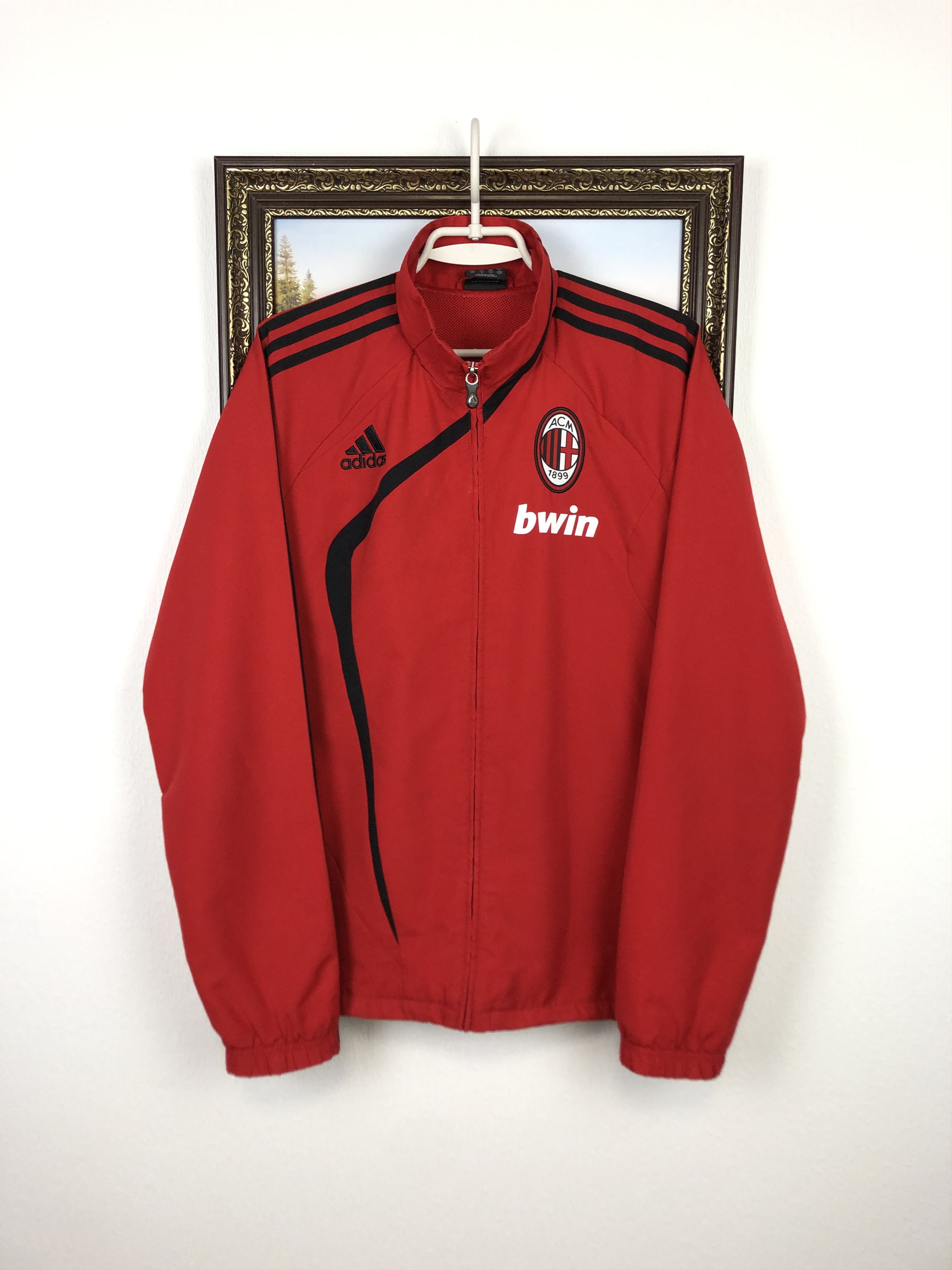 Vintage Adidas AC Milan Football Jacket Soccer Track Top Red