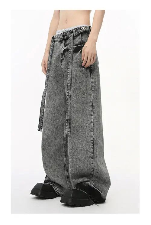 Japanese Brand × Jean Pants American high street lace-up colorblock jeans Size US 34 / EU 50 - 2 Thumbnail