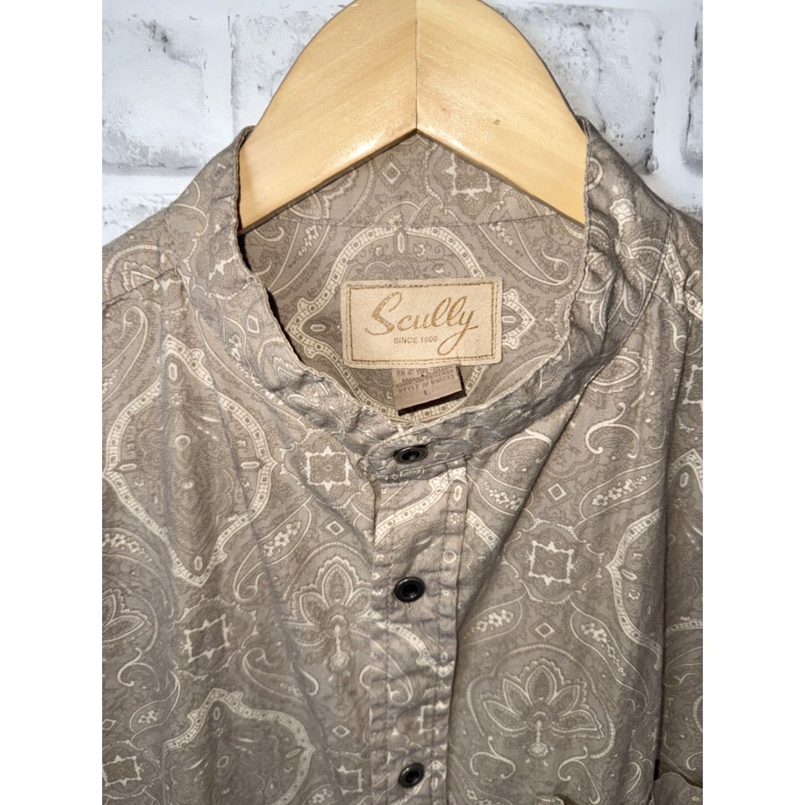 Scully VINTAGE Scully Western Shirt Beige Paisley Print Mens L Shirt Long Sleeve Buttons Up Regular Fit Mens Size US L / EU 52-54 / 3 - 2 Thumbnail