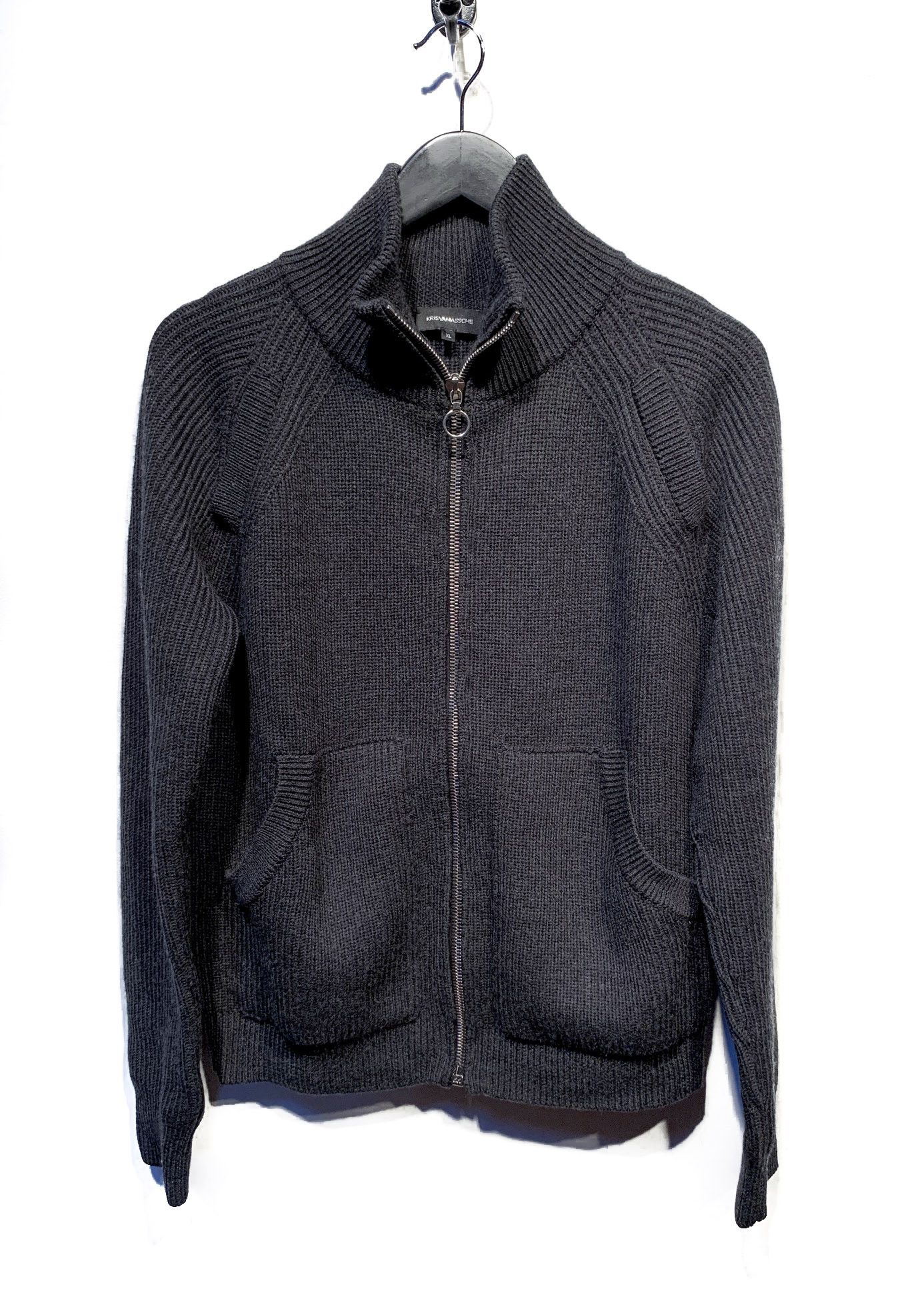 Kris Van Assche Kris Van Assche Grey Wool Ribbed Zip-up Pocketed Sweater Size US XL / EU 56 / 4 - 1 Thumbnail