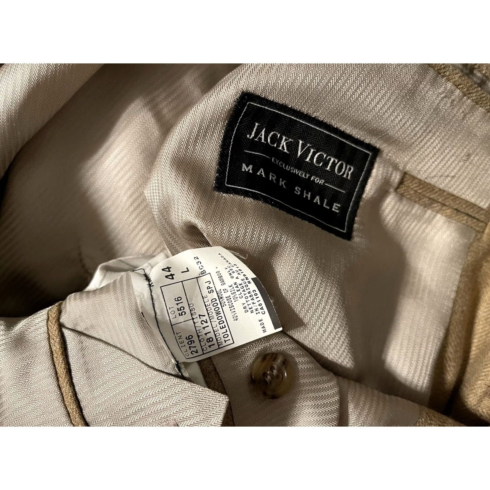 Jack Victor VINTAGE Jack Victor Mark Shale Blazer Suit Jacket Men 44L Beige Tan Wool Bamboo Silk 2 Button Front Size 44R - 5 Thumbnail