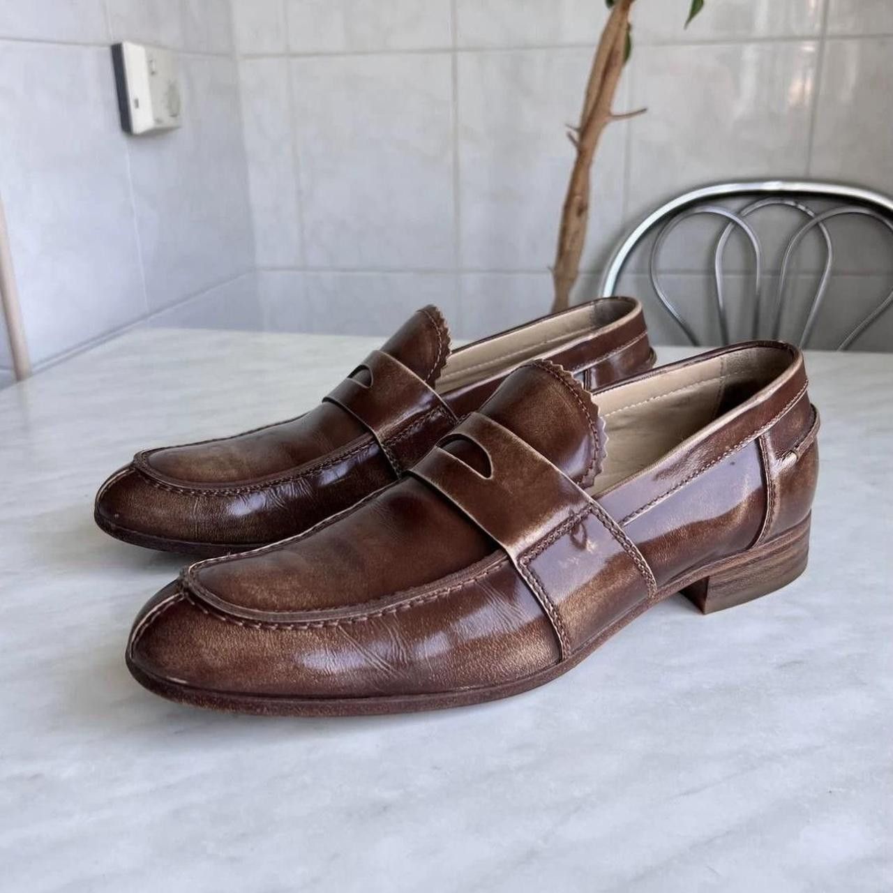 Miu Miu Vintage Miu Miu Men’s Brown Patina Leather Penny Loafers Size US 8.5 / EU 41-42 - 5 Thumbnail