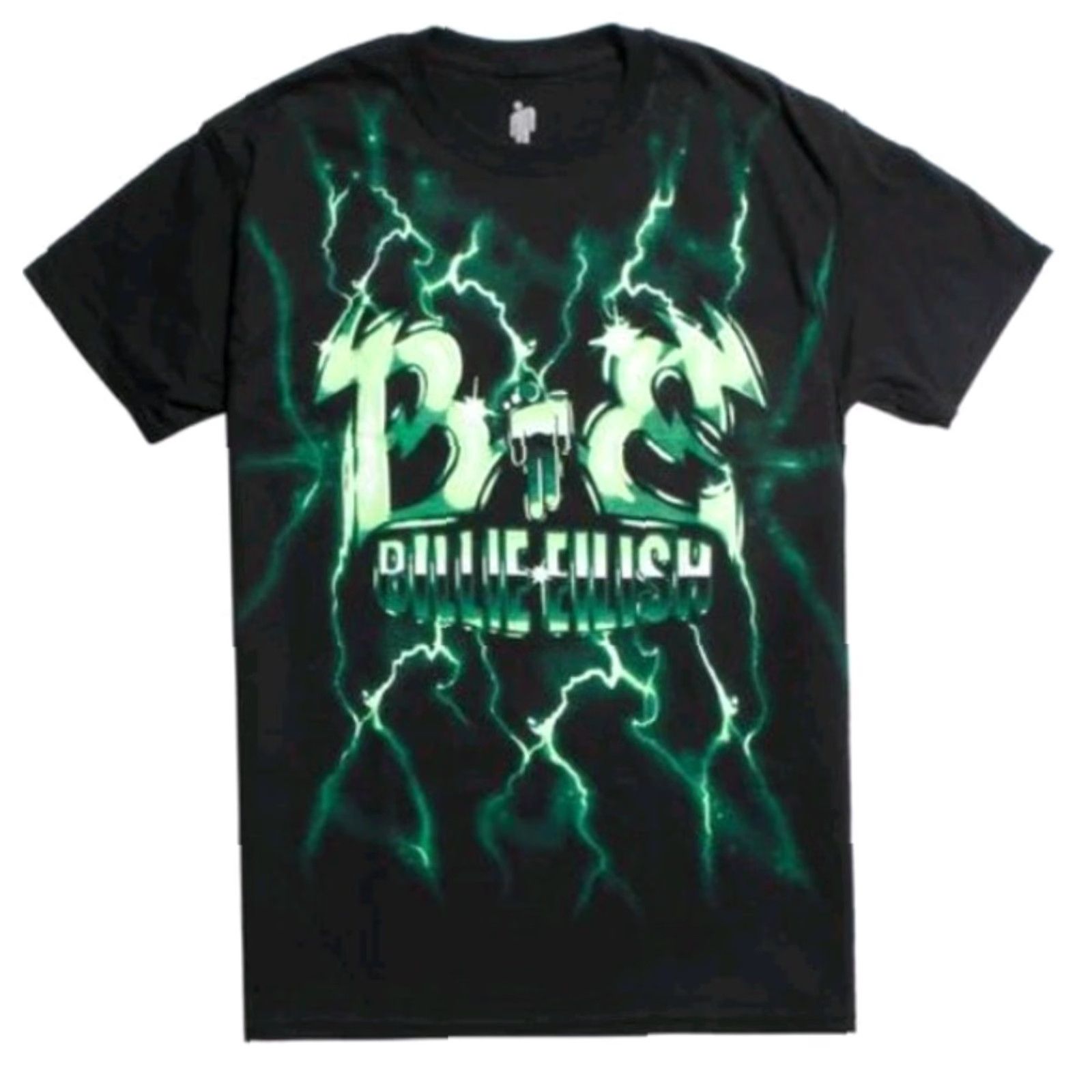 Vintage Billie Eilish T-Shirt Green Lightning Black Crew Neck Short Sleeve Unisex Adults L Graphic Print Tour Merchw Size US L / EU 52-54 / 3 - 2 Thumbnail