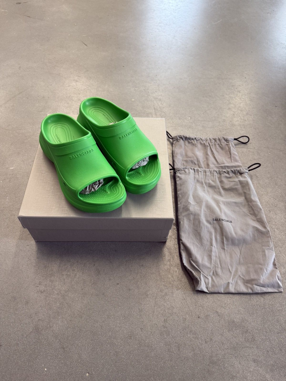 Balenciaga Pool Slides Lime | Grailed