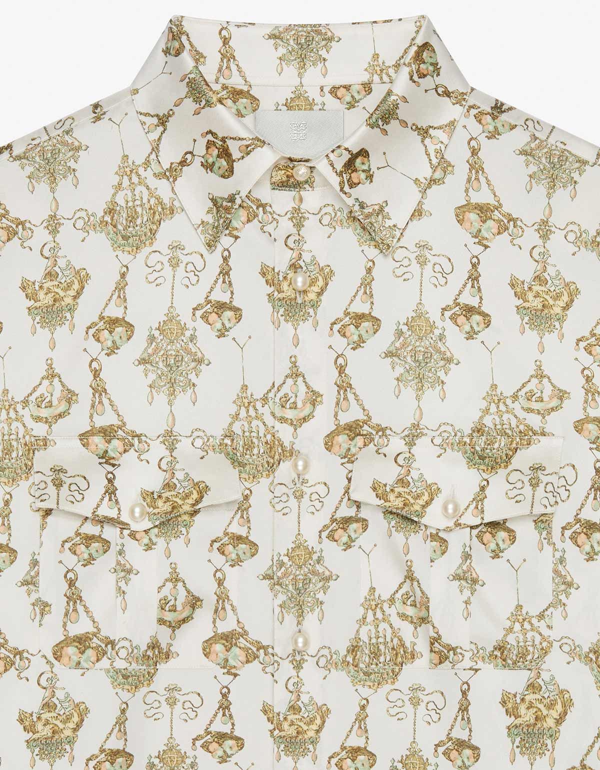 Givenchy Givenchy Cream Printed Chandelier Silk Shirt Size 39 Size US M / EU 48-50 / 2 - 5 Thumbnail