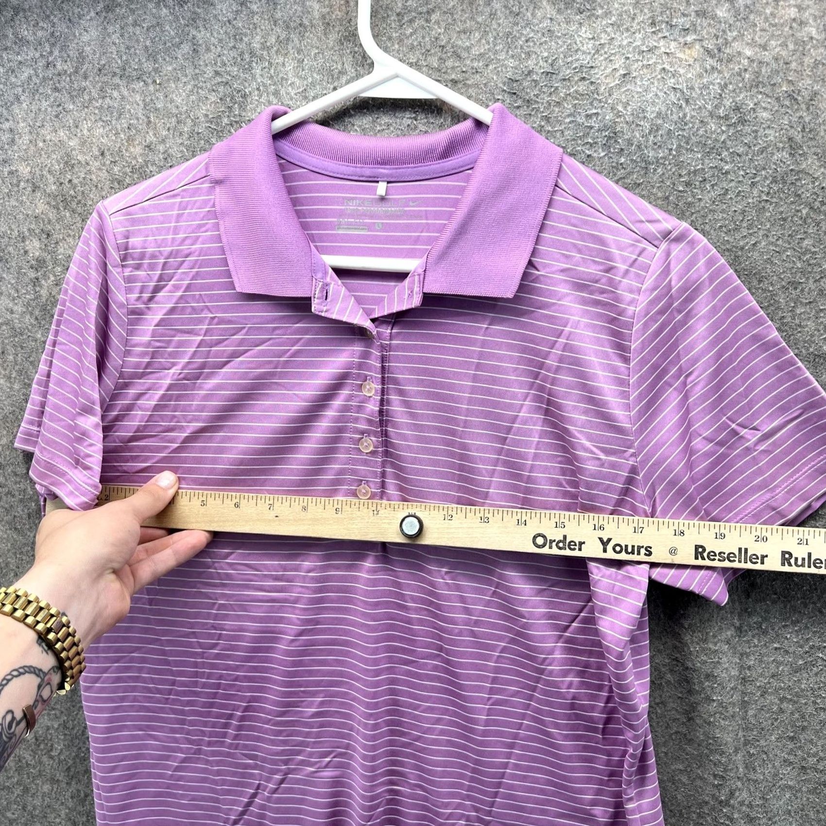 Nike Nike Golf Shirt Womens Large Purple Stripe Dri-FIT Tour Performance Polo Size L / US 10 / IT 46 - 3 Thumbnail