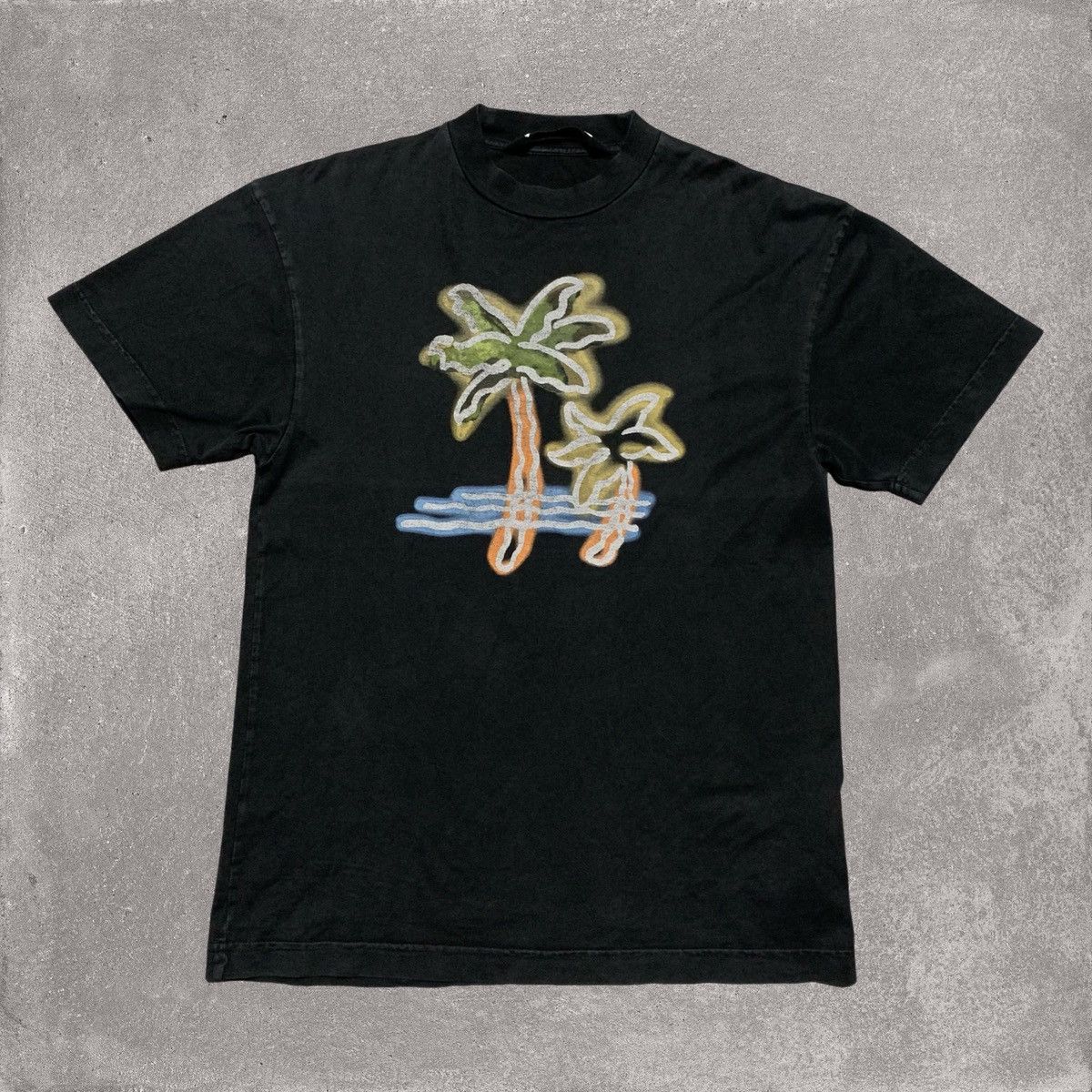 Palm Angels XS Neon Palm Tree Black Tee
