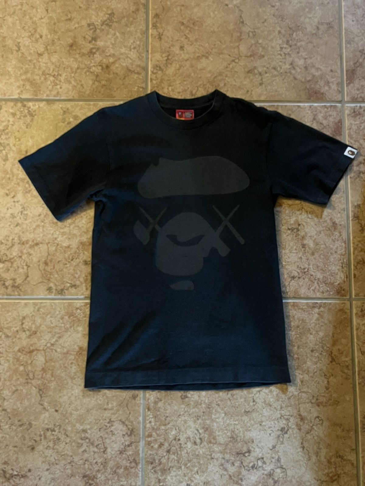 Pre-owned Bape X Kaws Ape Face Tee In Black