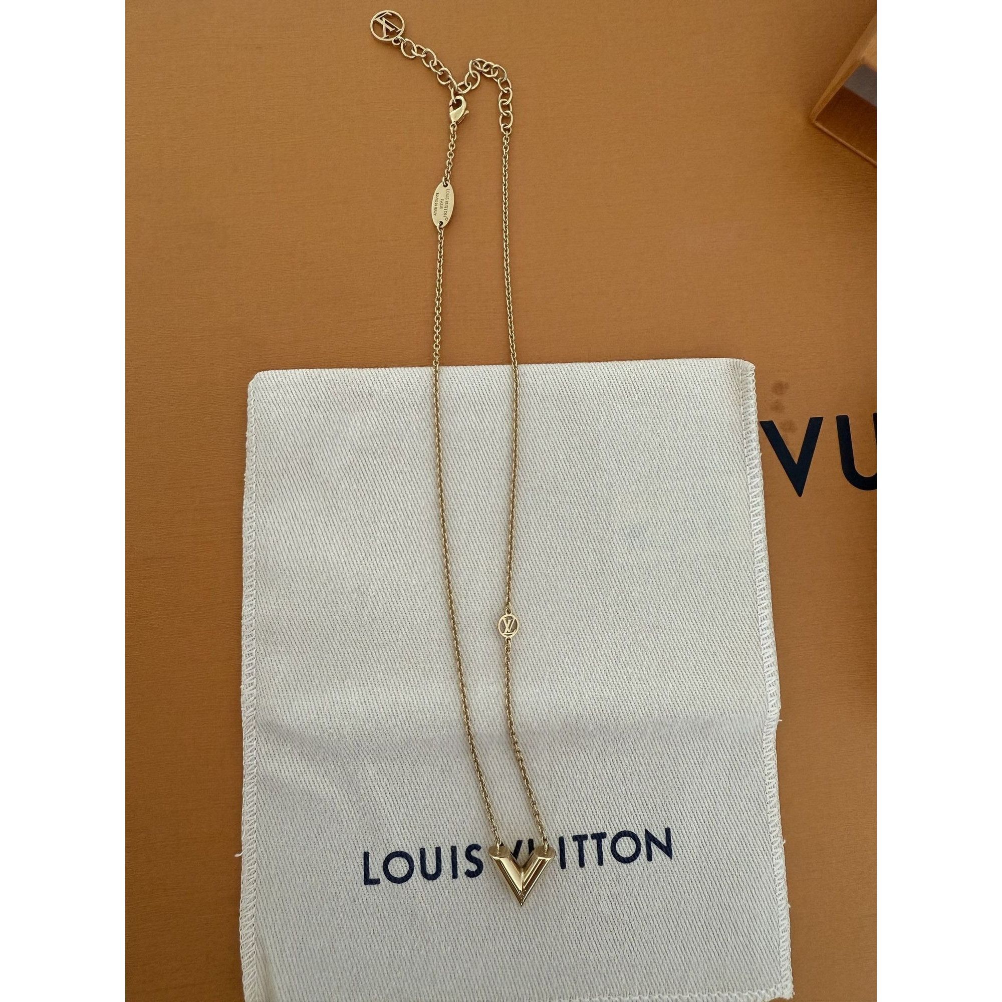 Louis Vuitton Louis Vuitton Gold V Pendant Necklace With Monogram Charm & Size ONE SIZE - 1 Thumbnail