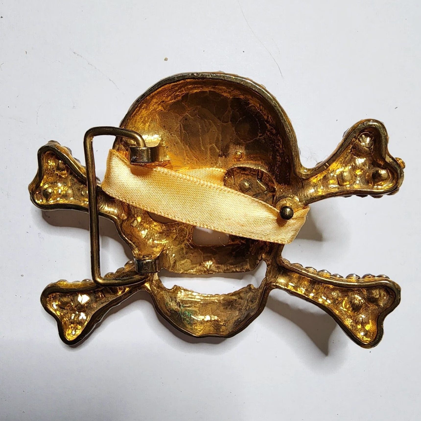 Vintage VINTAGE Golden Rhinestone Skull Western Belt Buckle Mens 1.5 in Gold Zinc Alloy 60s-00s Size ONE SIZE - 2 Thumbnail