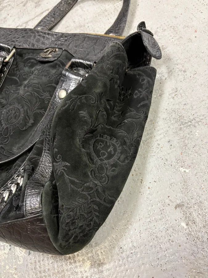 Just Cavalli 2000s Cavalli Black Leather Embroidered Chain Handle Bag Size ONE SIZE - 5 Thumbnail