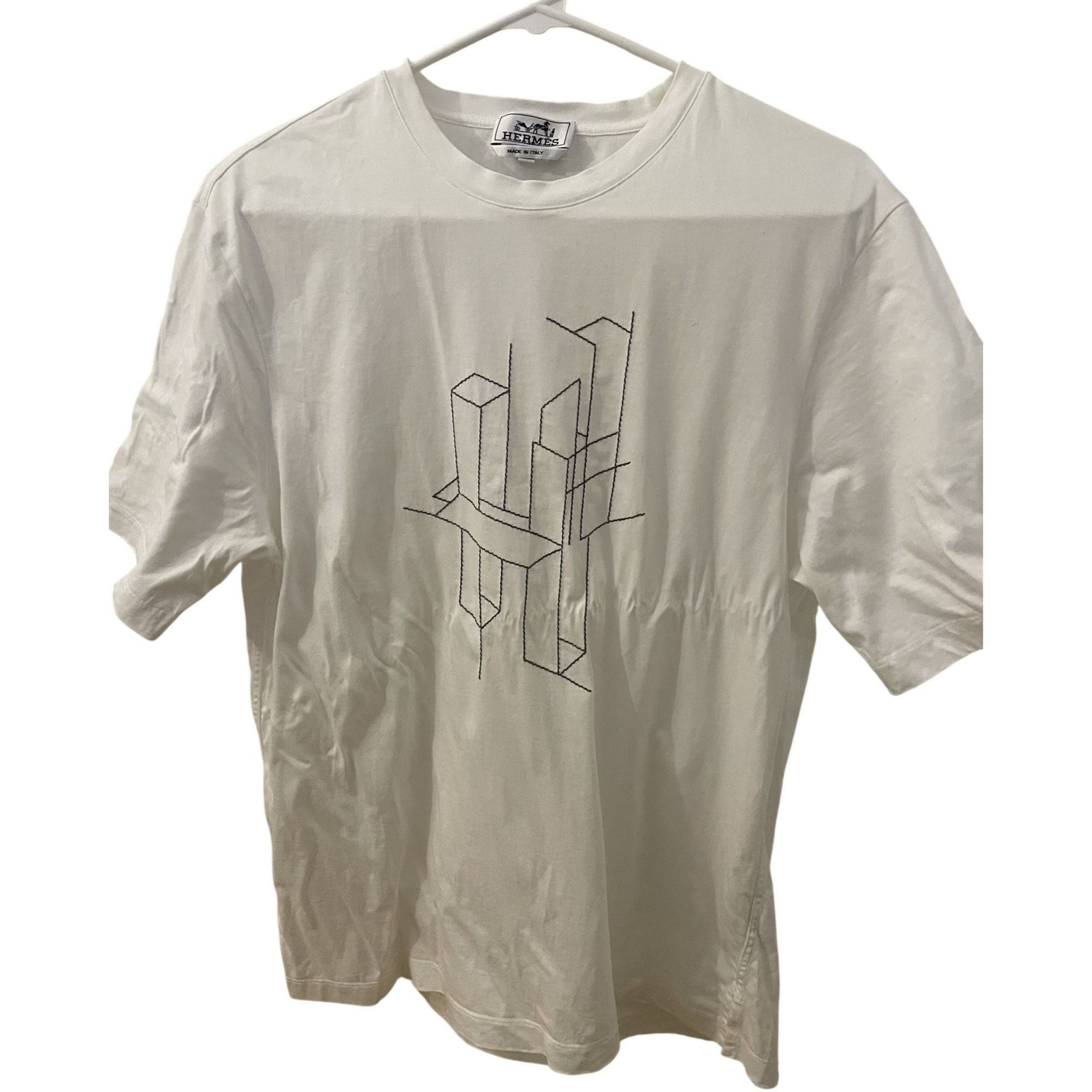 Hermes Hermes Mens White T-Shirt With Abstract Black Embroidery Sho Size US M / EU 48-50 / 2 - 1 Thumbnail