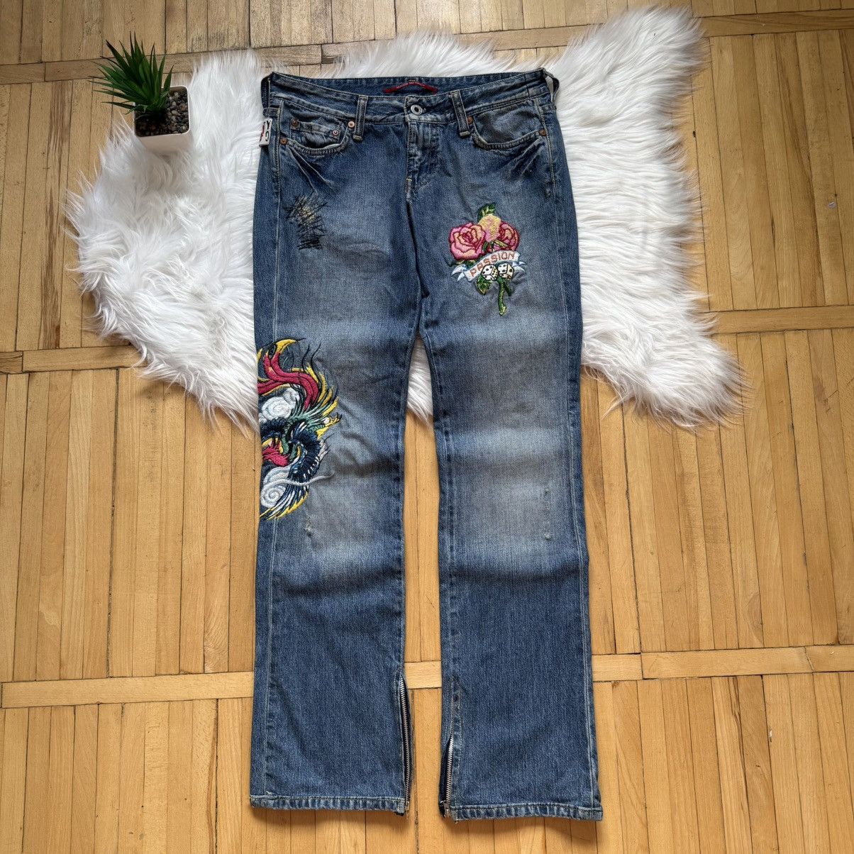 If Six Was Nine 📌 Vintage Ra.Re Y2K Ed Hardy style Bootcut Low Rise Jeans Size 28" / US 6 / IT 42 - 7 Thumbnail