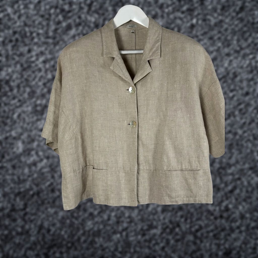 Insight Insight Womens Beige Linen Blazer Medium Short Sleeve Button Front Jacket Size 32" / US 10 / IT 46 - 1 Thumbnail