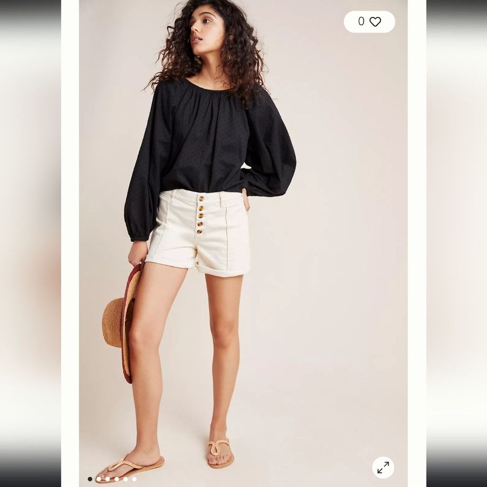 Anthropologie ANTHRO | Pilcro High-Rise Slim Boyfriend Denim Shorts Cream Size 28" / US 6 / IT 42 - 2 Thumbnail
