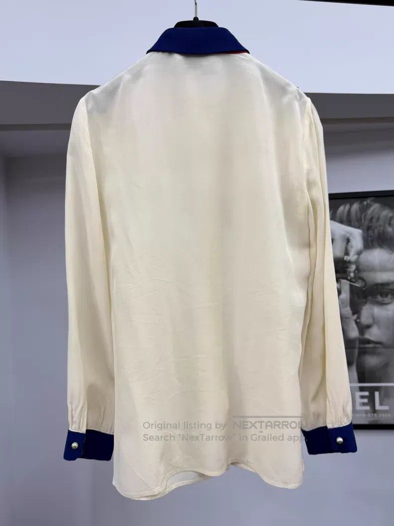 Gucci Gucci Beige bee embroidery pearl buckle tie shirt Size S / US 4 / IT 40 - 2 Thumbnail