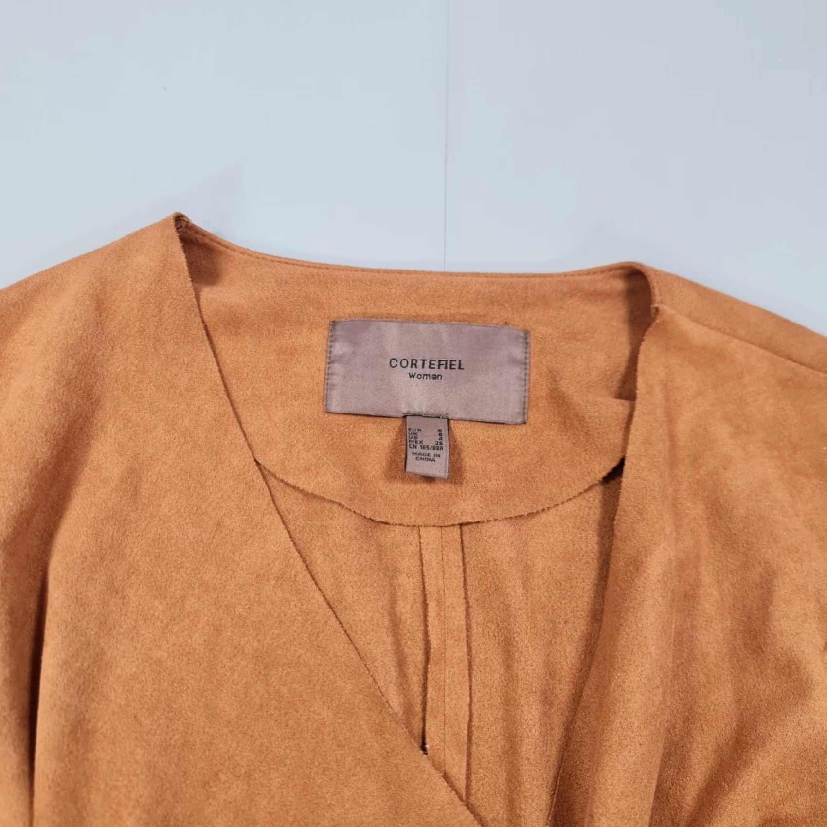 Vintage Cortefiel Coat Women Belted Faux Suede Brown 8 UK Lightweight Overcoat Jacket Mid-Length Size M / US 6-8 / IT 42-44 - 2 Thumbnail