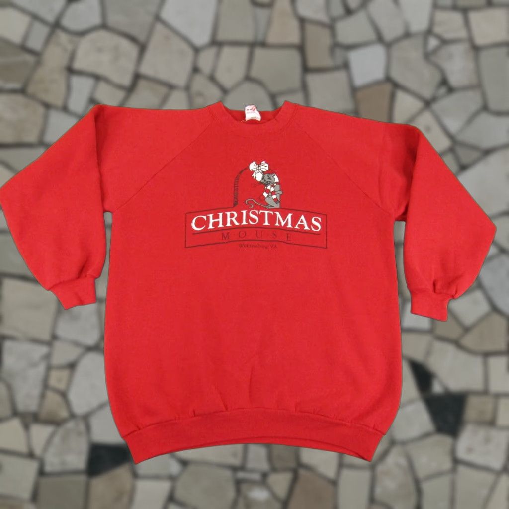 Fruit Of The Loom VINTAGE Christmas Mouse Sweatshirt Mens XL Red Fruit of the Loom Crewneck 90s Holiday Christmas Mens XL Red Sweatshirt Size US XL / EU 56 / 4 - 1 Thumbnail