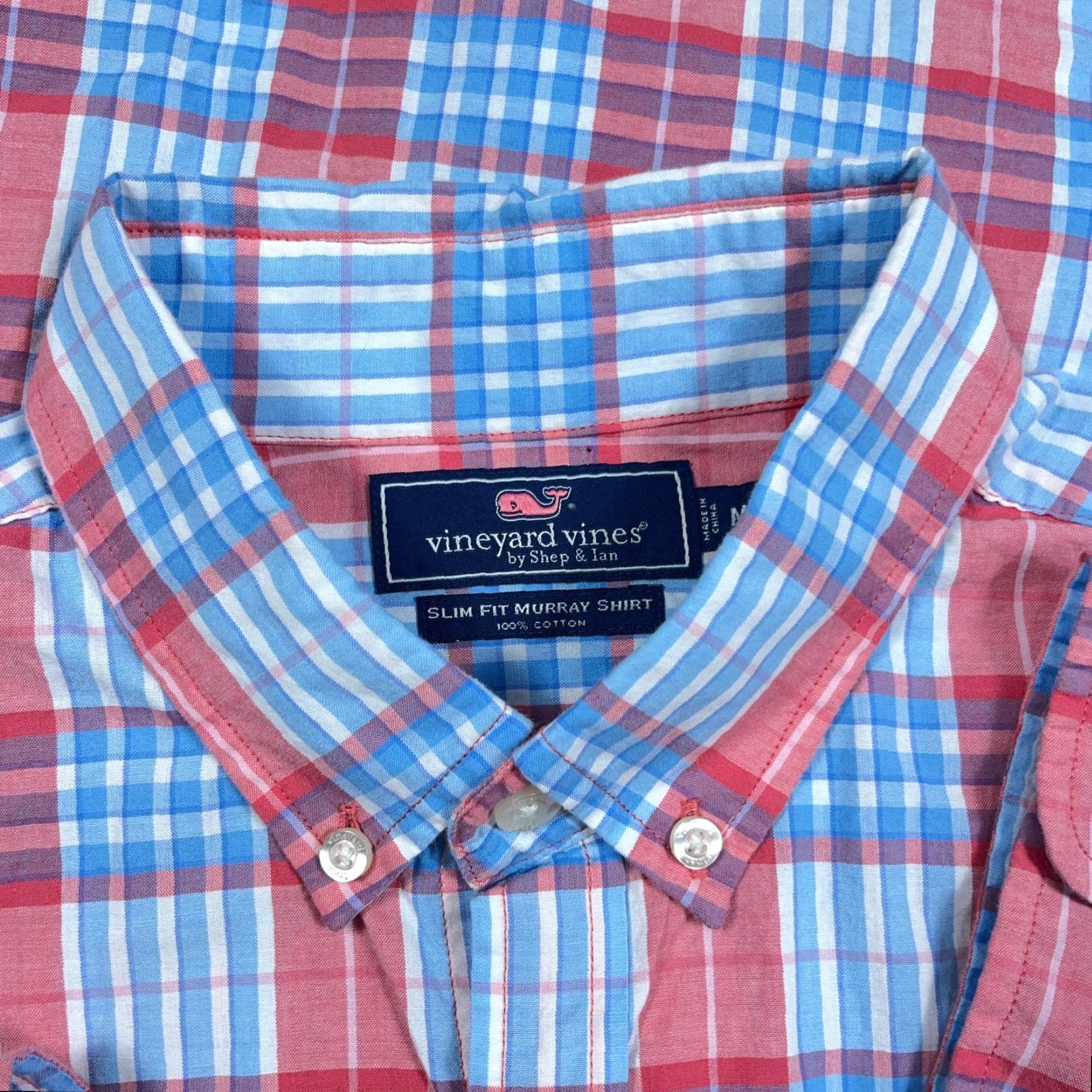 Vineyard Vines VINEYARD VINES Murray Shirt Button-Up Plaid Blue Pink Slim Fit Men M Size 40R - 4 Thumbnail