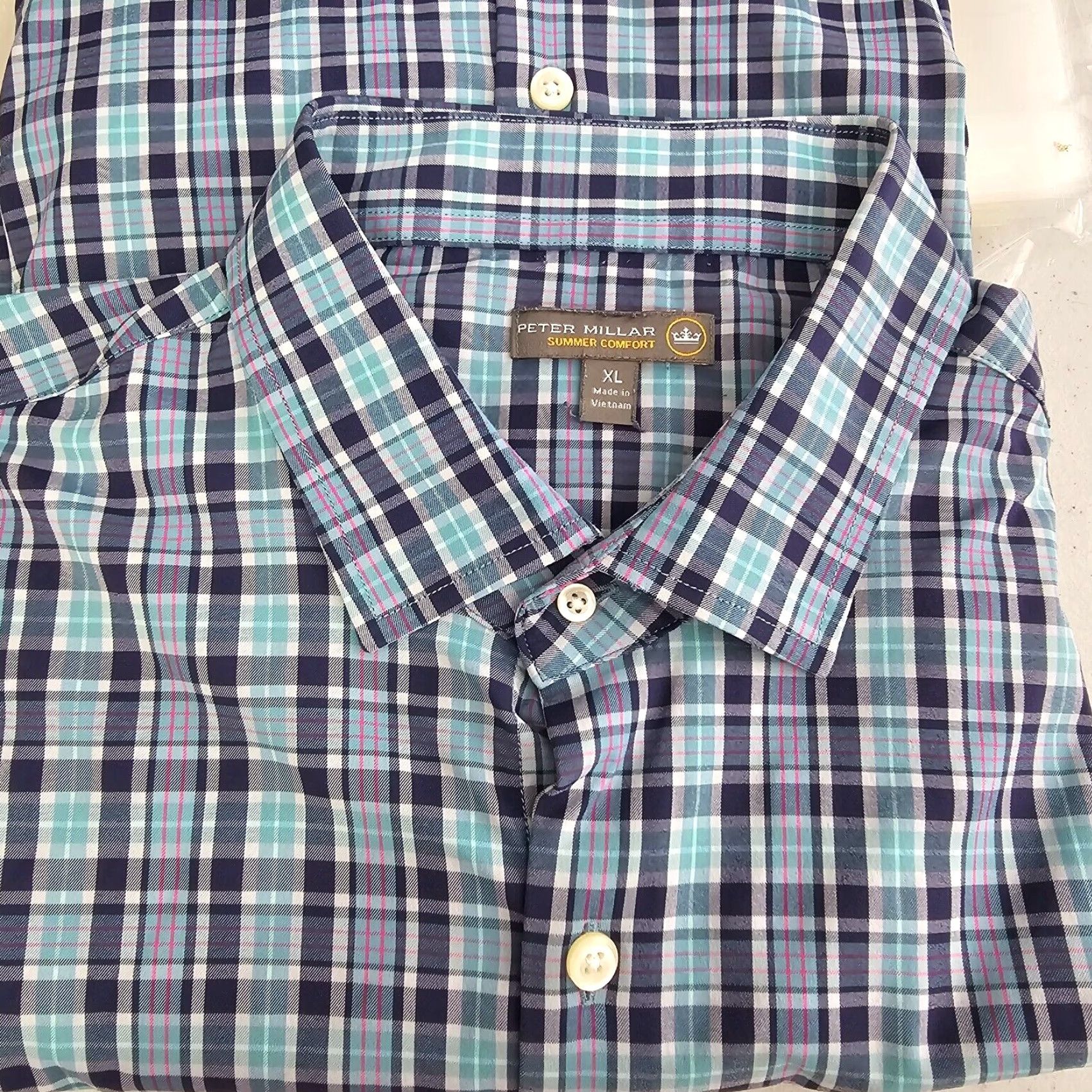 Peter Millar Peter Millar Shirt Mens XL Blue Check Button-Up Summer Comfort Size US XL / EU 56 / 4 - 2 Thumbnail