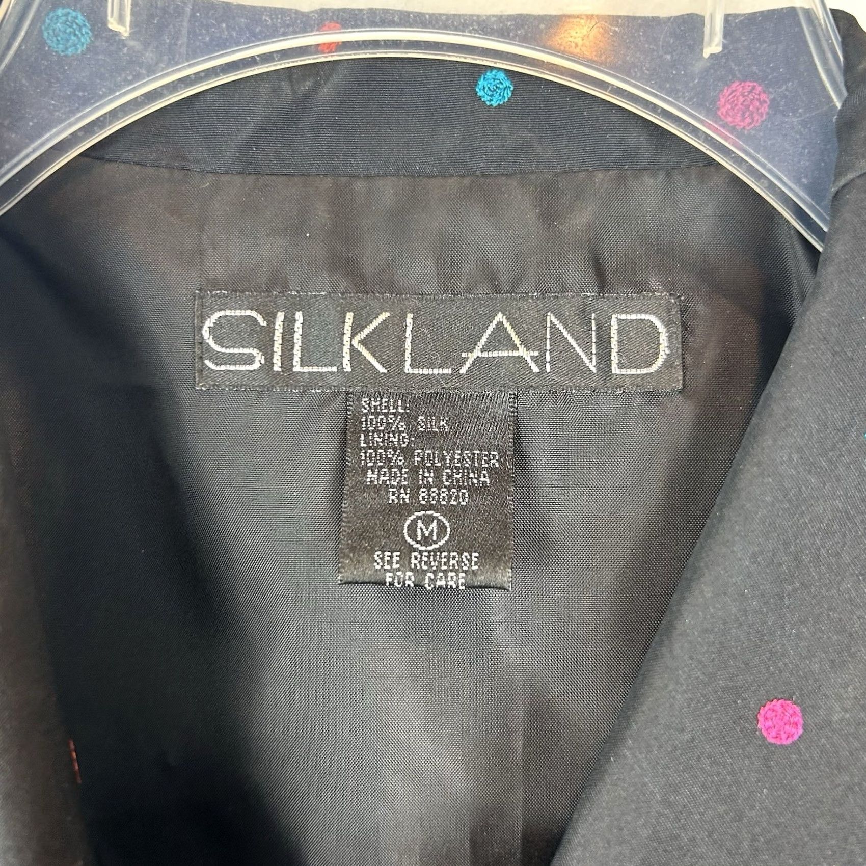 Vintage Silkland Blazer Womens M Black Silk Embroidered Polka Dot Jacket Office Size M / US 6-8 / IT 42-44 - 3 Thumbnail