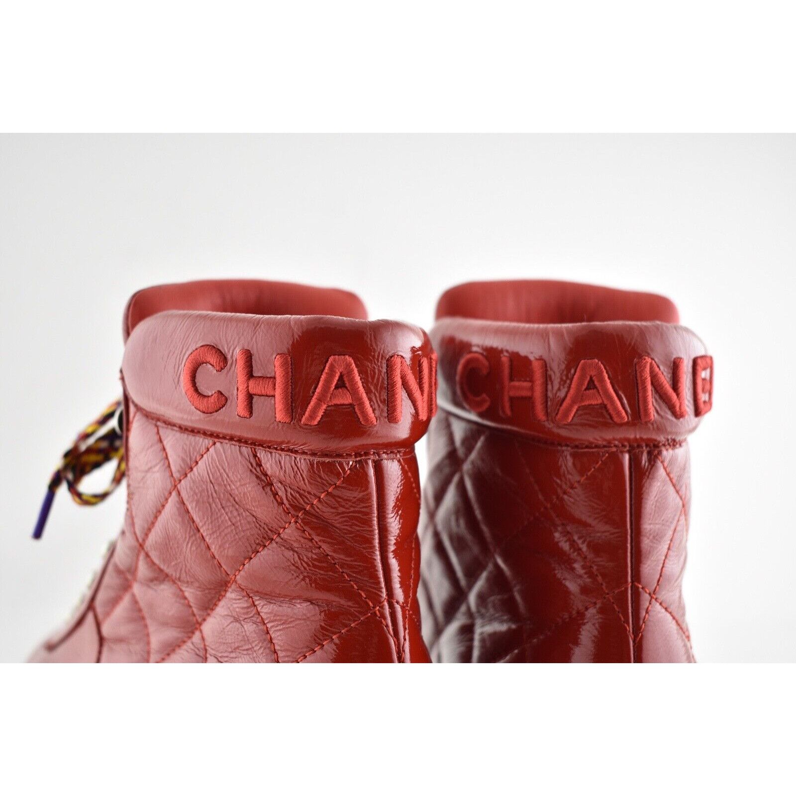 Chanel 18A Patent Quilted CC Lace Up High Top Flat Sneaker Boot 40 Size US 10 / IT 40 - 4 Thumbnail