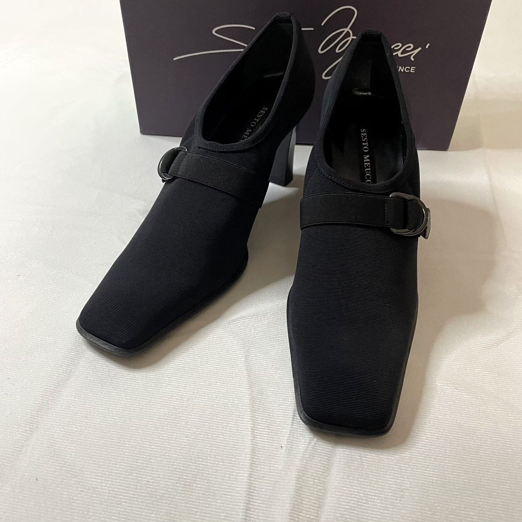 Vintage VINTAGE Sesto Meucci Pumps Heel Women's 7.5 M Black Leather Suede Pointed Toe Knit Stretch Buckle 3" Pump Shoes Size M / US 6-8 / IT 42-44 - 3 Thumbnail
