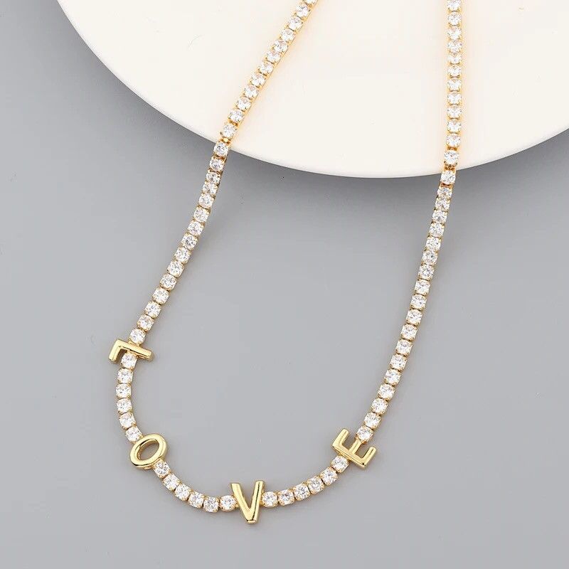 Jewelry Cubic Zircon Chain Love Necklace Size ONE SIZE - 3 Thumbnail