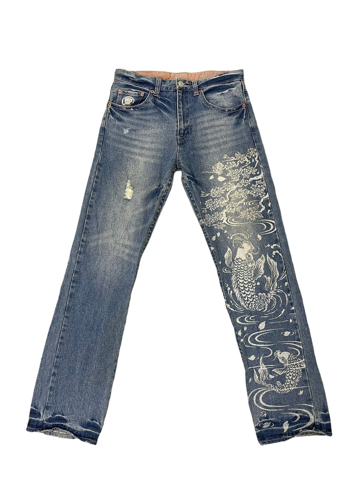 image of Hysteric Glamour Japanese Pattern Print Koi Fish Japan Brand Regular Fit 77 in Blue, Men's (Size 33