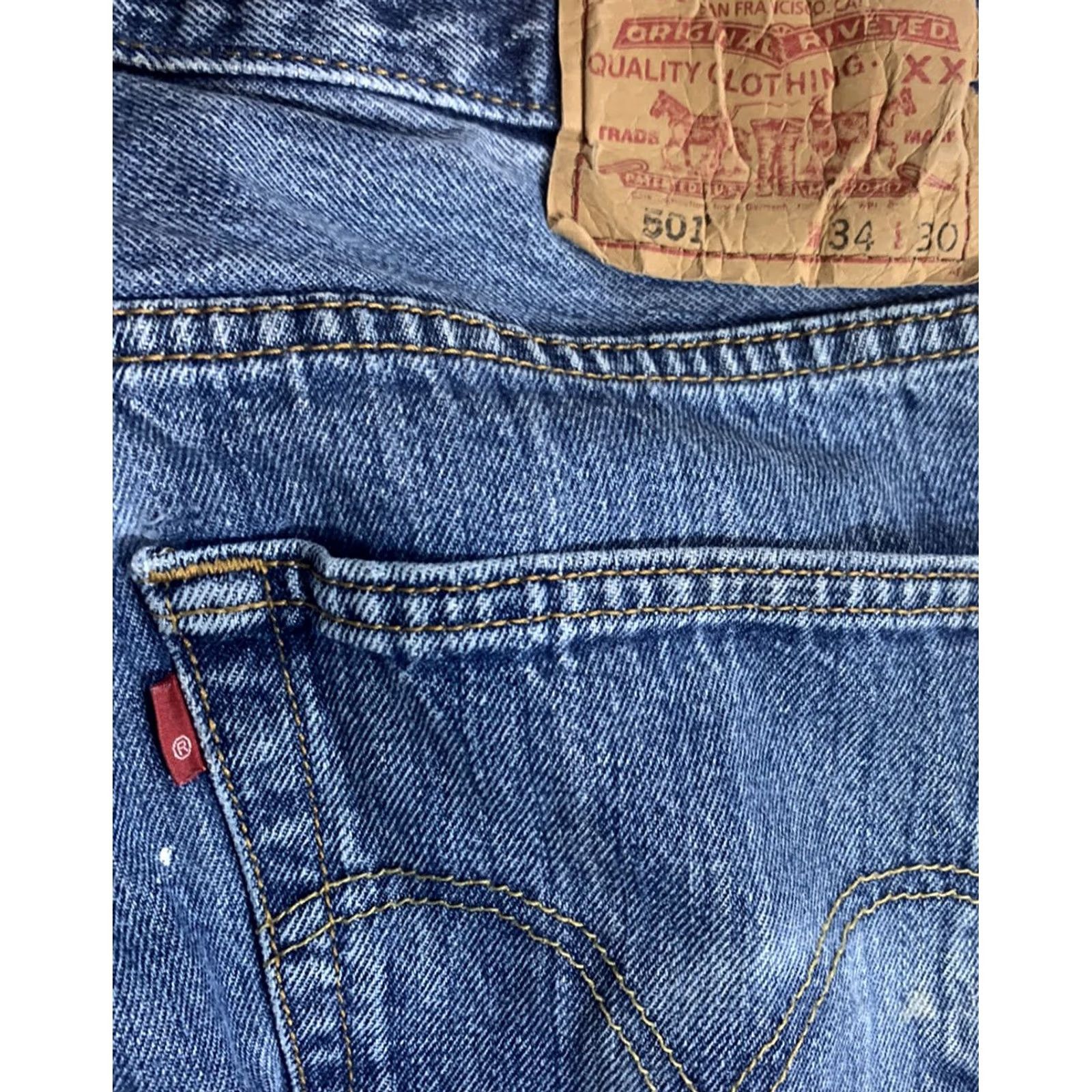 Levi's Mens Levi's 501 Straight Leg Paint Splatter Jeans Blue Size 32 X 30 Size US 32 / EU 48 - 4 Thumbnail