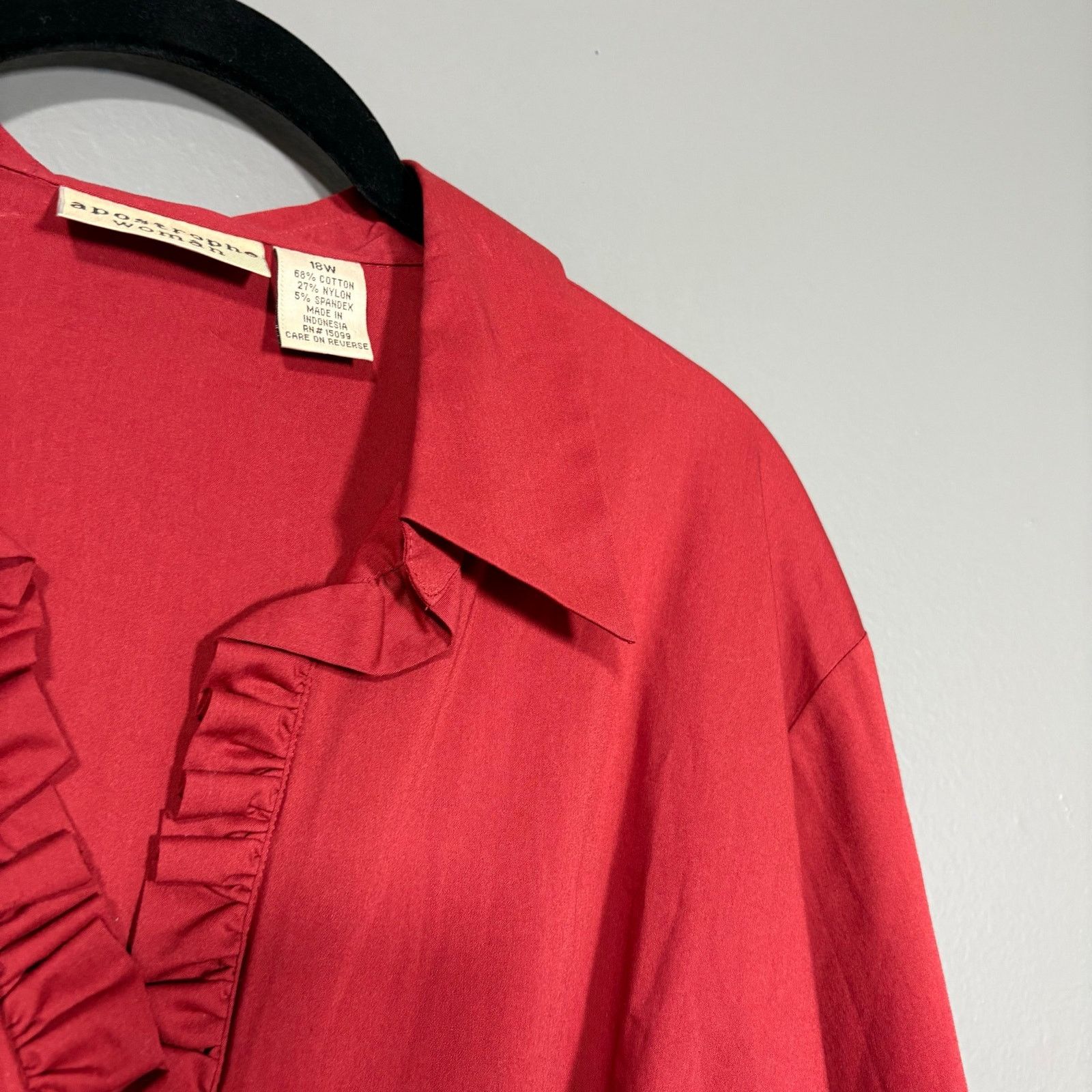 Other Apostrophe Rust Red Romantic Preppy Ruffle Button Up Top Size XXL / US 16-18 / IT 52-54 - 2 Thumbnail