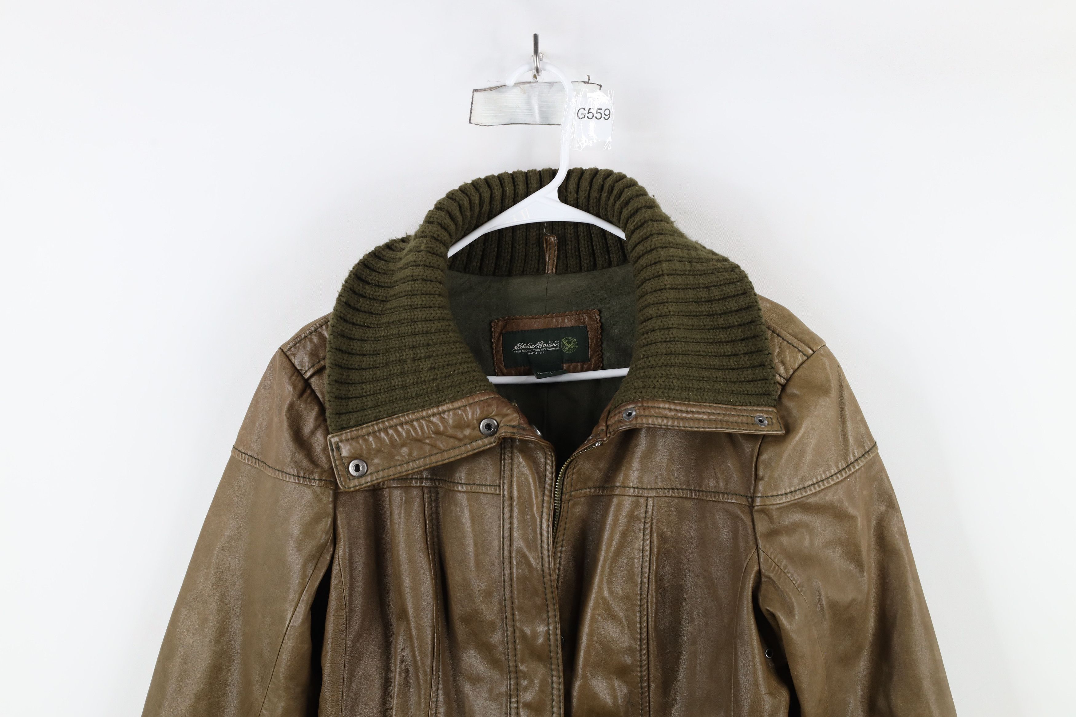 Eddie Bauer × Vintage Vintage Eddie Bauer Soft Lamb Leather Bomber Jacket Green Size L / US 10 / IT 46 - 2 Thumbnail