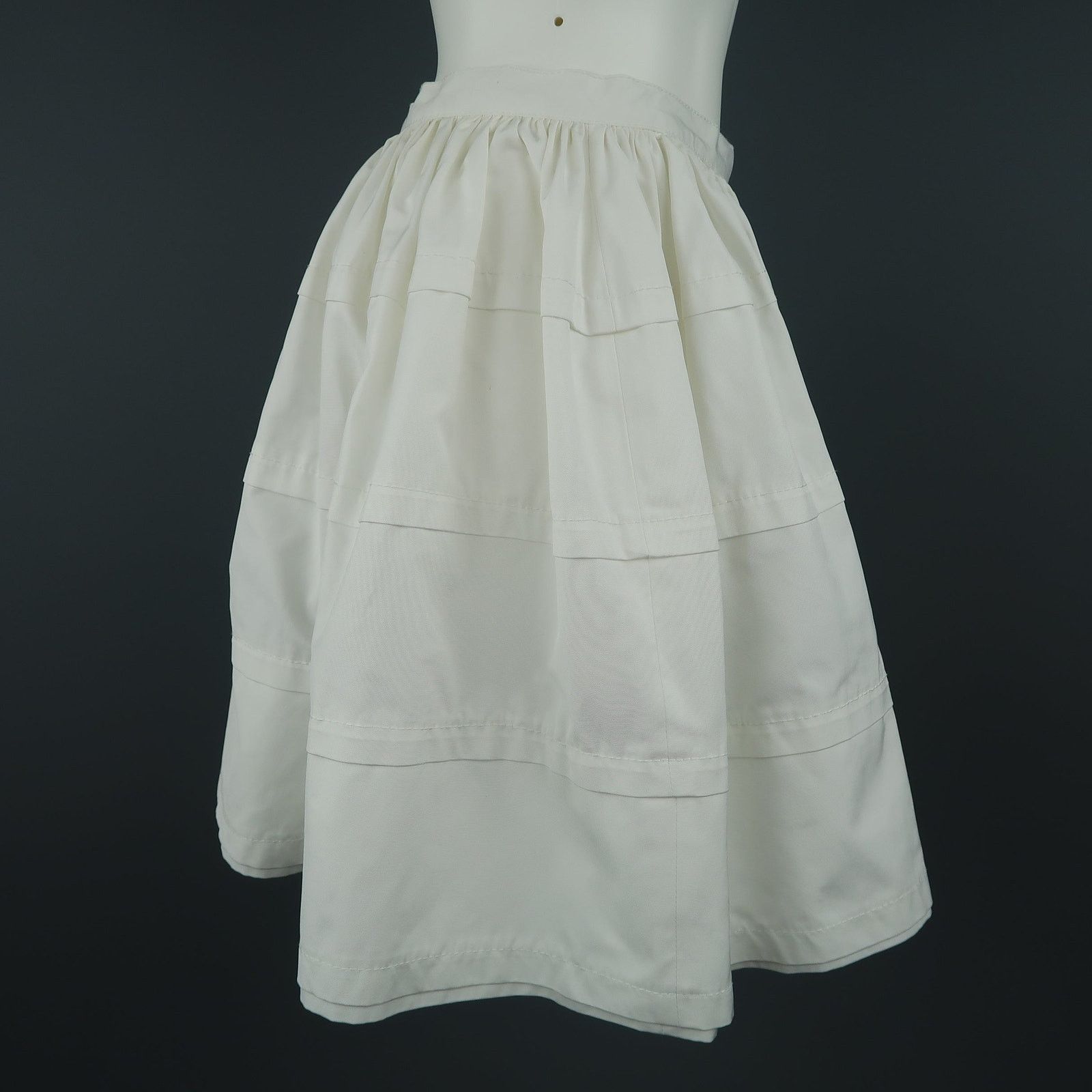 Valentino Size 6 White Cotton Blend Canvas Gathered Circle Mini Skirt Size M / US 6-8 / IT 42-44 - 3 Thumbnail