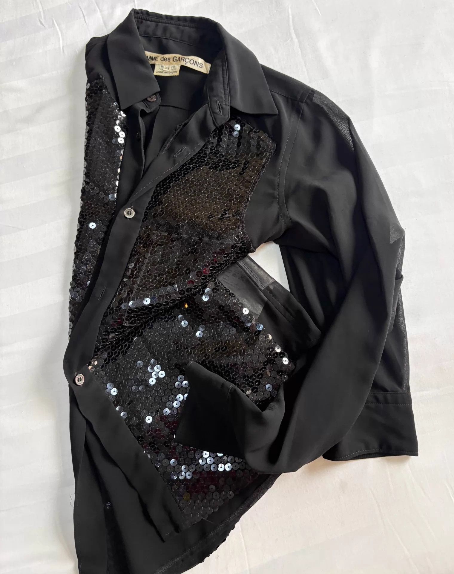 Comme des Garcons CDG Vintage Black Sequin Tulle Panel Shirt Size US XS / EU 42 / 0 - 9 Thumbnail